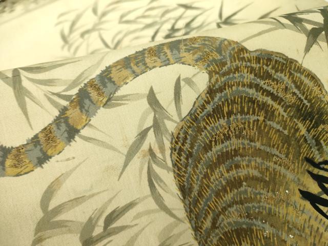 平和屋着物●アンティーク　大正ロマン　九寸名古屋帯　刺繍　虎　トラ　金糸　正絹　逸品　DABB7684op_3