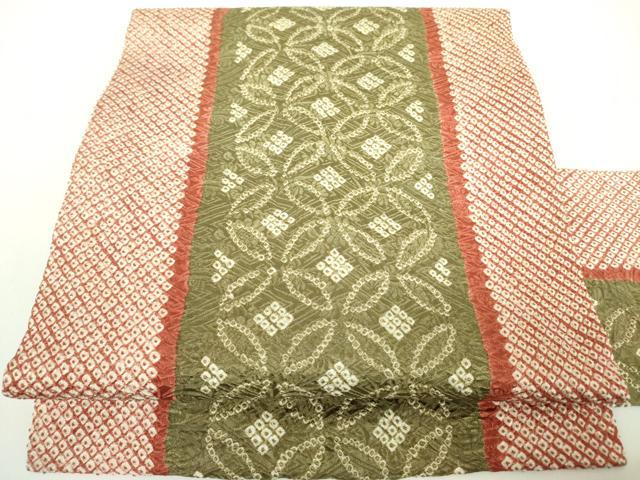 平和屋着物●名門　藤娘きぬたや・総絞り　九寸名古屋帯　七宝文　正絹　逸品　DABB7713op