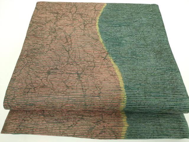 平和屋着物●六通柄袋帯　よろけ縞　金彩　正絹　逸品　DABB7722op