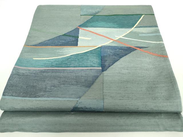 平和屋着物●西陣　太鼓柄袋帯　紬地　すくい織　幾何学文様　証紙付き　正絹　逸品　未使用　DABB7734op