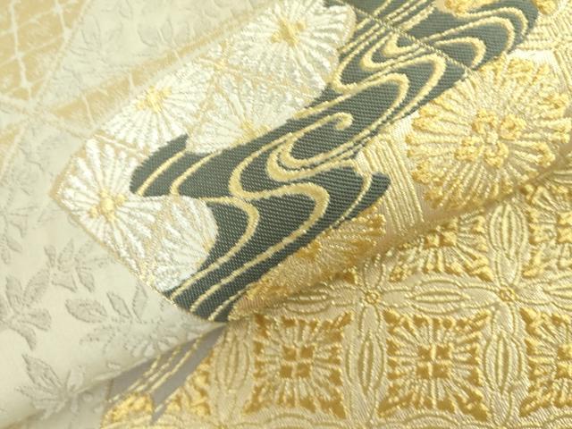 平和屋着物○六通柄袋帯 唐織 冊子花文 金銀糸 正絹 逸品 DABB7736opの