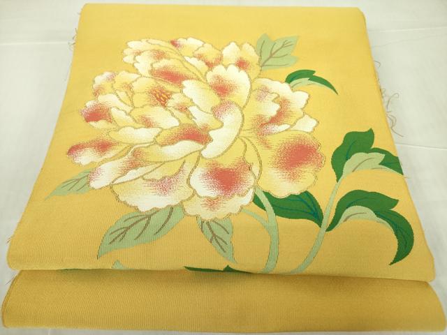 平和屋着物●爪掻き本綴れ　西陣　八寸名古屋帯　牡丹　金糸　正絹　逸品　DABB7775op