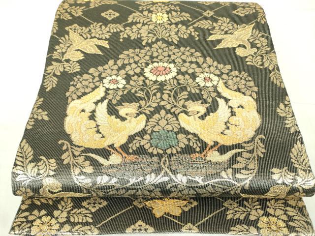 平和屋着物●紋屋井関　御寮織　六通柄袋帯　向かい鳥花文　金糸　正絹　逸品　DABB7789op