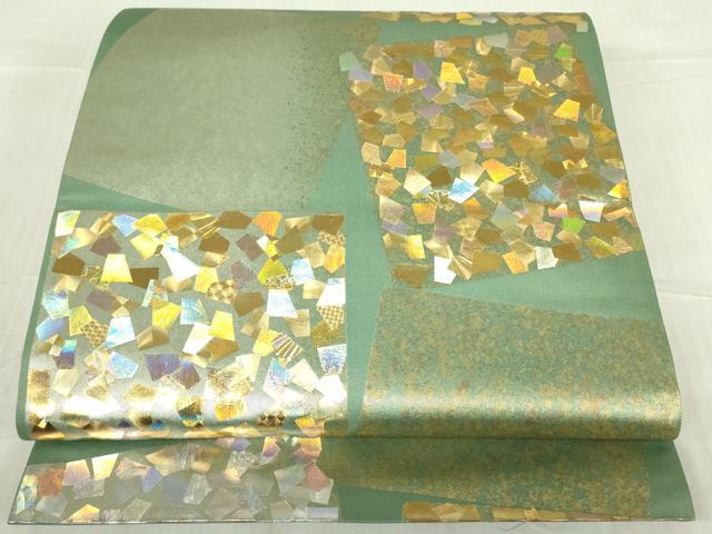 平和屋着物●金彩友禅作家　金彩の魔術師　堀省平　金煌織　六通柄袋帯　色紙箔文　金銀彩　正絹　逸品　DABB7821op
