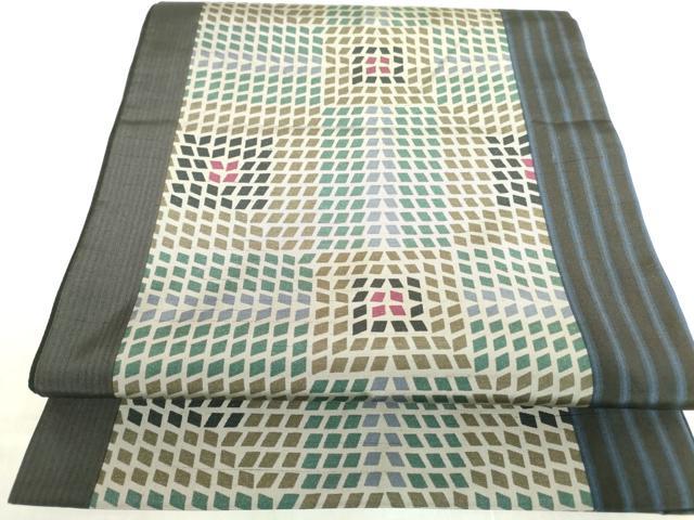 平和屋着物●全通柄袋帯　紬地　抽象文様　正絹　逸品　DABB7869op