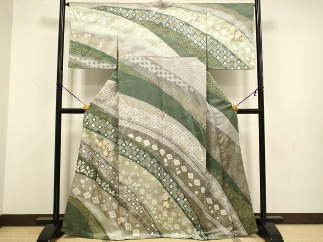 平和屋着物○訪問着 駒刺繍 絞り 更紗花文 金彩 正絹 逸品 DABB9670du