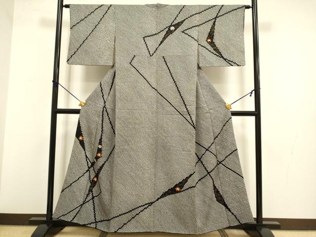 平和屋着物●訪問着　絞り　刺繍　洋花文　黒地　金彩　鈴乃屋扱い　正絹　逸品　DABB9693du