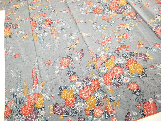 平和屋着物●上質な小紋　型染　花鳥文　鬼しぼ縮緬　正絹　逸品　DABB9712du_3