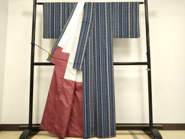 平和屋着物●上質な紬　花織　間道　正絹　逸品　DABB9766du_2