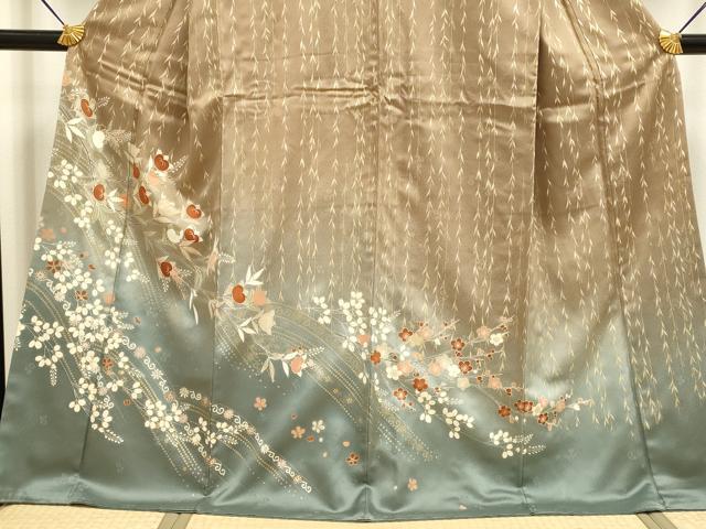 平和屋着物●訪問着　駒刺繍　枝花文　暈し染め　金彩　正絹　逸品　DABB9778du_3