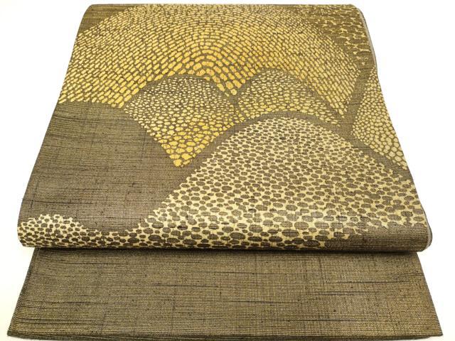 平和屋着物●太鼓柄袋帯　紬地　重ね山文　金糸　正絹　逸品　未使用　DABB9812du