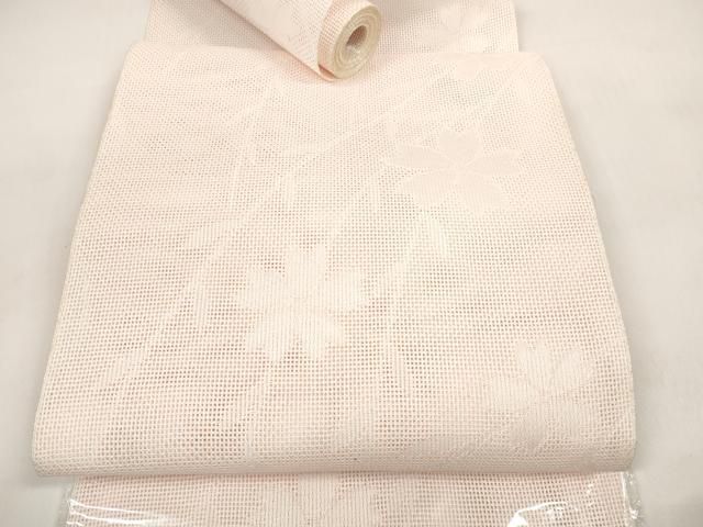 平和屋着物＊夏物　名古屋帯　帯反物　あら紗　枝垂れ花紋紗　薄桜色　未使用　DABC1144zzz