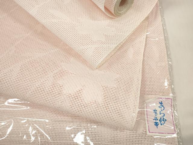 平和屋着物＊夏物　名古屋帯　帯反物　あら紗　枝垂れ花紋紗　薄桜色　未使用　DABC1144zzz 平和屋着物＊夏物 名古屋帯 帯反物 あら紗 枝垂れ花紋紗 薄桜色 未使用