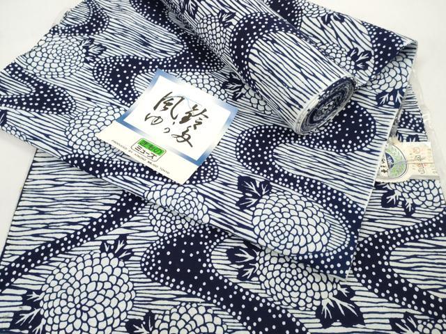 平和屋着物＊夏物　浴衣　反物　着尺　流水菊文　綿　未使用　DABC1245zzz 平和屋着物＊夏物 浴衣 反物 着尺 流水菊文 綿 未使用 DABC1245zzz