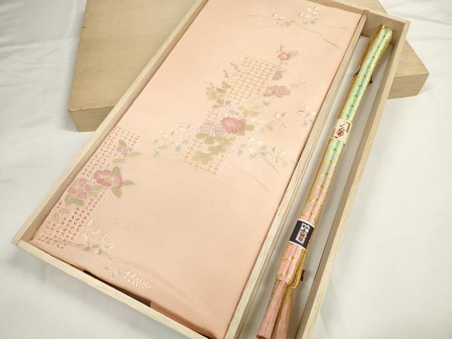 平和屋着物●和装小物　帯締め・帯揚げセット　中国三大刺繍 汕頭 相良刺繍 駒刺繍 総刺繍 短冊花 手組紐 金糸 逸品 未使用 DABC1532zzz 平和屋着物○和装小物 帯締め・帯揚げセット 中国三大刺繍 汕頭 相良