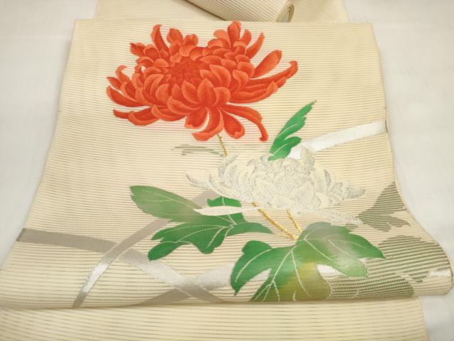 平和屋着物＊夏物　西陣まいづる謹製　名古屋帯　帯反物　絽綴れ　菊芝　金銀糸　証紙付き　逸品　未使用　DABC1574zzz