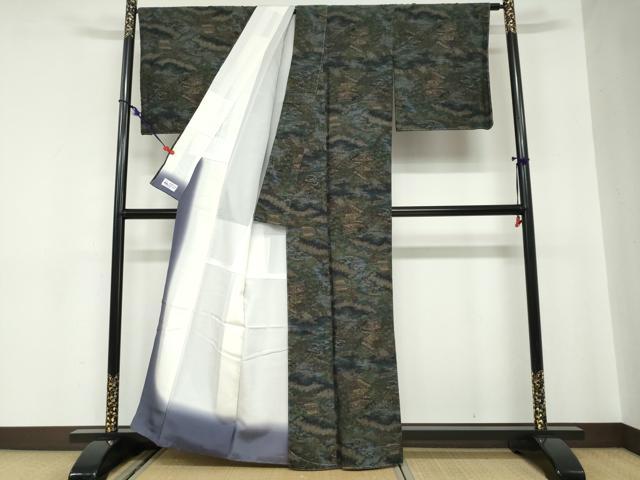 平和屋着物●小千谷紬　モロ入り　100亀甲　流水風景草花文　やまと誂製　正絹　逸品　未使用　DABC2009ud_2