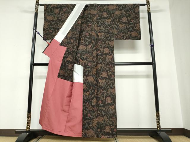 平和屋着物●小千谷紬　まゆつむぎ　更紗花唐草文　証紙付き　背抜き仕立て　正絹　逸品　未使用　DABC2016ud_2