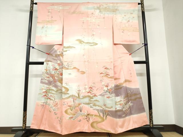 平和屋着物●訪問着　流水草花筏文　金彩　正絹　逸品　DABD9258ud 平和屋着物○訪問着 流水草花筏文 金彩 正絹 逸品 DABD9258udの通販 by