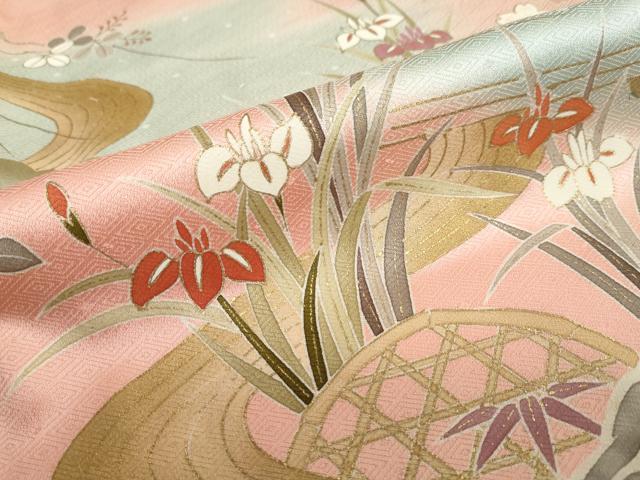 平和屋着物●訪問着　作家物　流水草花籬文　暈し染め　金彩　正絹　逸品　DABC2023ud_7