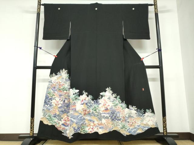 平和屋着物●本加賀友禅作家　土田外男　黒留袖　立波風景文　正絹　逸品　DABC2031ud 平和屋着物○本加賀友禅作家 土田外男 黒留袖 立波風景文 正絹 逸品