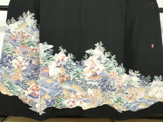 平和屋着物●本加賀友禅作家　土田外男　黒留袖　立波風景文　正絹　逸品　DABC2031ud 平和屋着物○本加賀友禅作家 土田外男 黒留袖 立波風景文 正絹 逸品