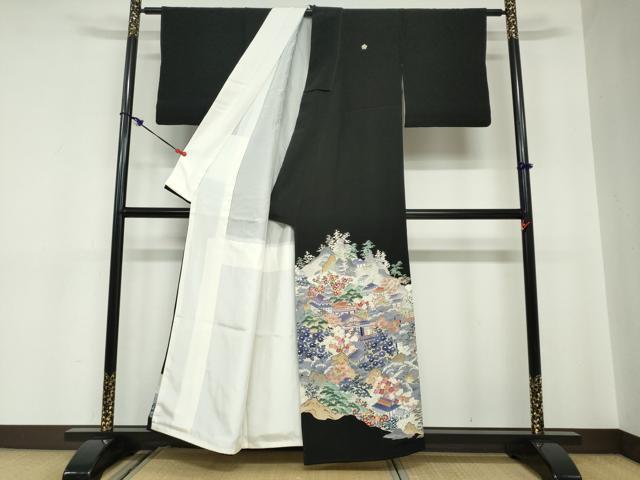 平和屋着物●本加賀友禅作家　土田外男　黒留袖　立波風景文　正絹　逸品　DABC2031ud 平和屋着物○本加賀友禅作家 土田外男 黒留袖 立波風景文 正絹 逸品
