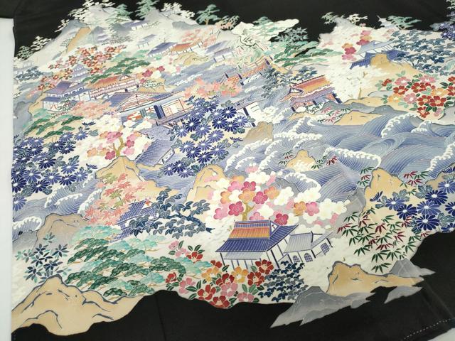 平和屋着物●本加賀友禅作家　土田外男　黒留袖　立波風景文　正絹　逸品　DABC2031ud 平和屋着物○本加賀友禅作家 土田外男 黒留袖 立波風景文 正絹 逸品