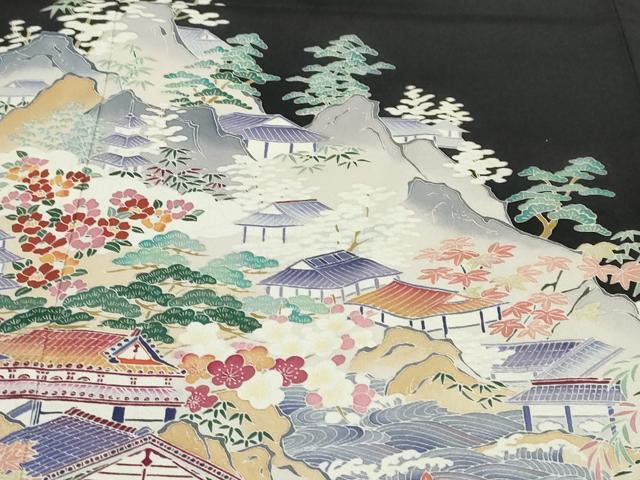 平和屋着物○本加賀友禅作家 土田外男 黒留袖 立波風景文 正絹 逸品