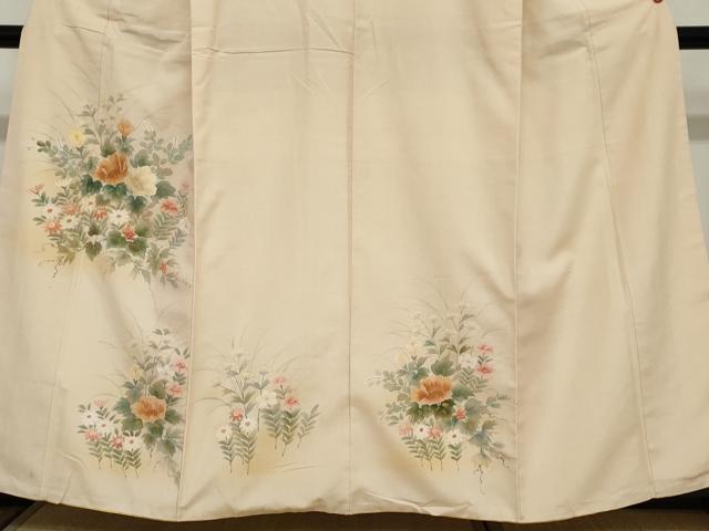 平和屋着物●訪問着　紬地　手描き　草花文　正絹　逸品　DABC2032ud_3