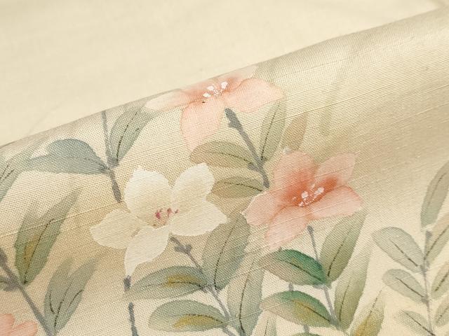 平和屋着物●訪問着　紬地　手描き　草花文　正絹　逸品　DABC2032ud_7
