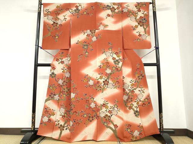 平和屋着物●訪問着　型染め　枝梅文　暈し染め　鬼しぼ縮緬　正絹　逸品　DABC2059ud 平和屋着物○訪問着 型染め 枝梅文 暈し染め 鬼しぼ