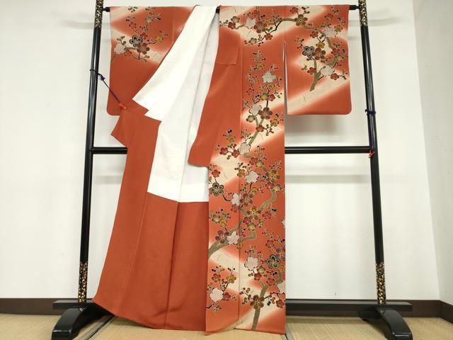 平和屋着物○訪問着 型染め 枝梅文 暈し染め 鬼しぼ
