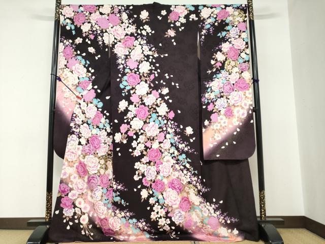 平和屋着物●豪華振袖　草花文　金銀彩　正絹　逸品　DABC2111ud