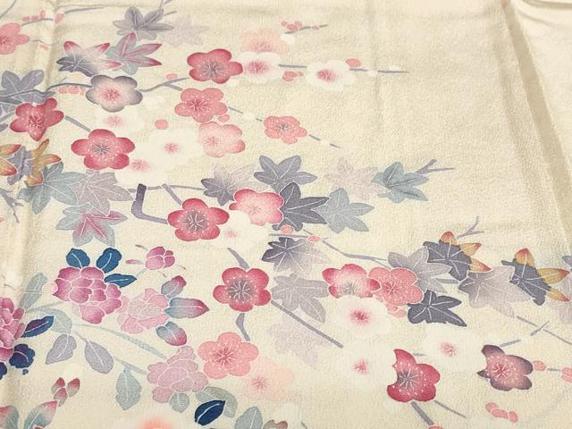 平和屋着物●本加賀友禅作家　毎田仁郎　訪問着　草花文　正絹　逸品　DABC2128ud 平和屋着物○本加賀友禅作家 毎田仁郎 訪問着 草花文 正絹 逸品