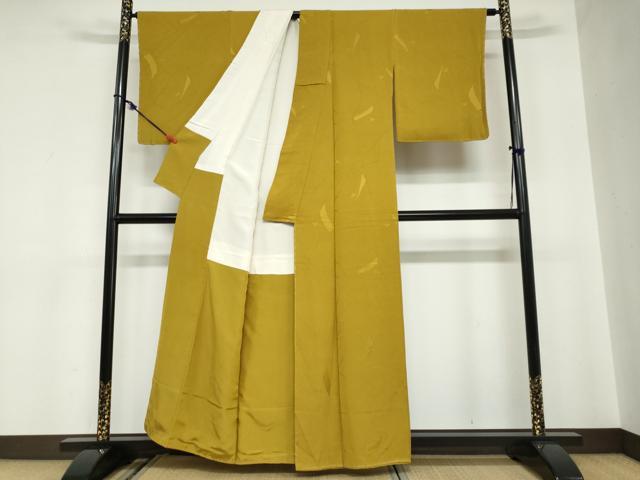 平和屋着物●上質な色無地　松葉地紋　菜種油色　正絹　逸品　未使用　DABC2130ud_2