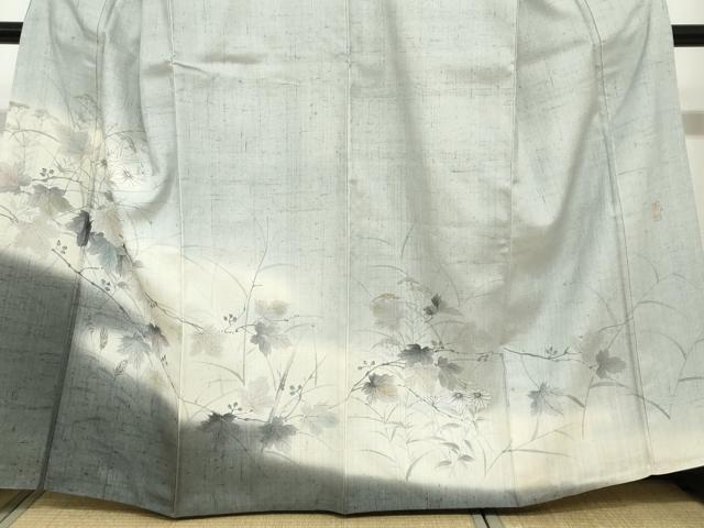 平和屋着物●訪問着　作家物　生紬　手描き　草花文　金彩　正絹　逸品　DABC2205ud_3