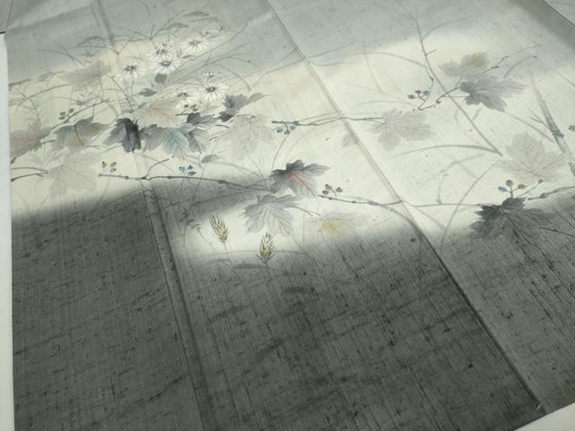 平和屋着物●訪問着　作家物　生紬　手描き　草花文　金彩　正絹　逸品　DABC2205ud_4