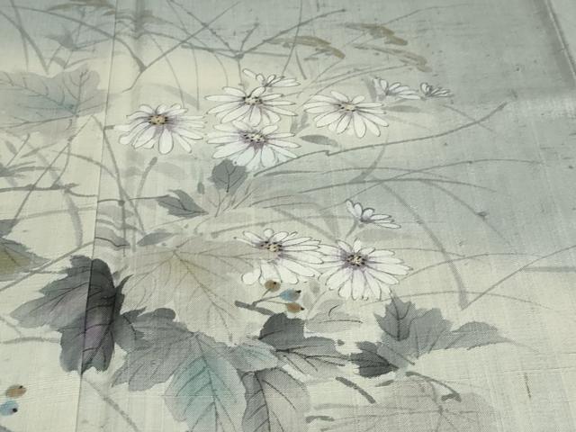 平和屋着物●訪問着　作家物　生紬　手描き　草花文　金彩　正絹　逸品　DABC2205ud_5