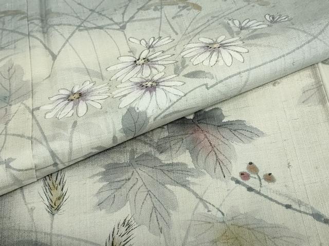 平和屋着物●訪問着　作家物　生紬　手描き　草花文　金彩　正絹　逸品　DABC2205ud_6