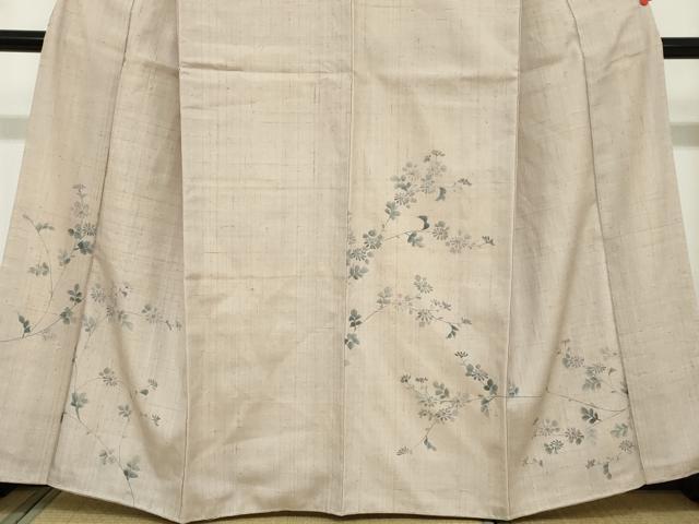 平和屋着物●訪問着　紬地　手描き　草花文　正絹　逸品　DABC2242ud_3
