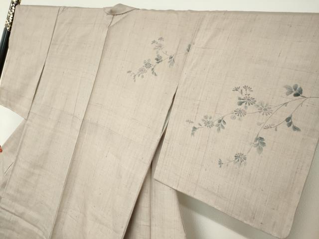平和屋着物●訪問着　紬地　手描き　草花文　正絹　逸品　DABC2242ud_2