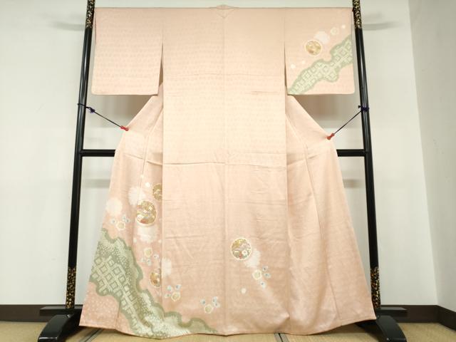 平和屋着物●訪問着　駒刺繍　絞り　雪輪草花文　金彩　高島屋扱い　正絹　逸品　DABC2260ud 平和屋着物○訪問着 駒刺繍 絞り 雪輪草花文 金彩 高島屋扱い 正絹