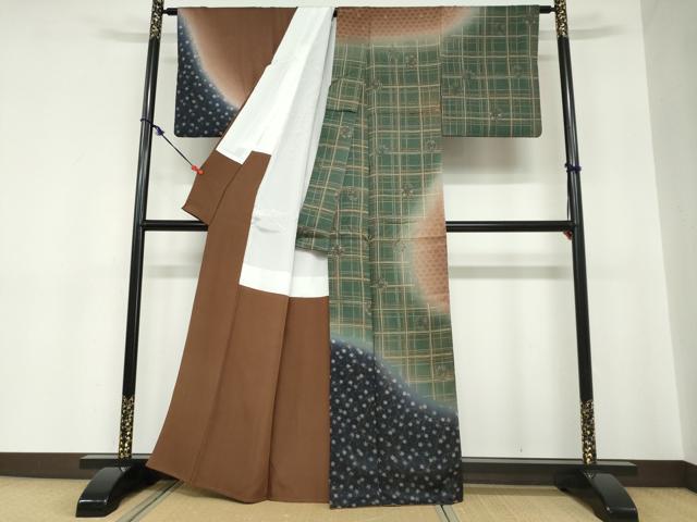 平和屋着物●訪問着　草花丸文　暈し染め　金彩　正絹　逸品　DABC2277ud_1