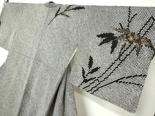 平和屋着物●訪問着　総絞り　笹竹文　黒地　金彩　正絹　逸品　DABC2354ud_2