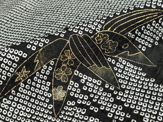 平和屋着物●訪問着　総絞り　笹竹文　黒地　金彩　正絹　逸品　DABC2354ud_7