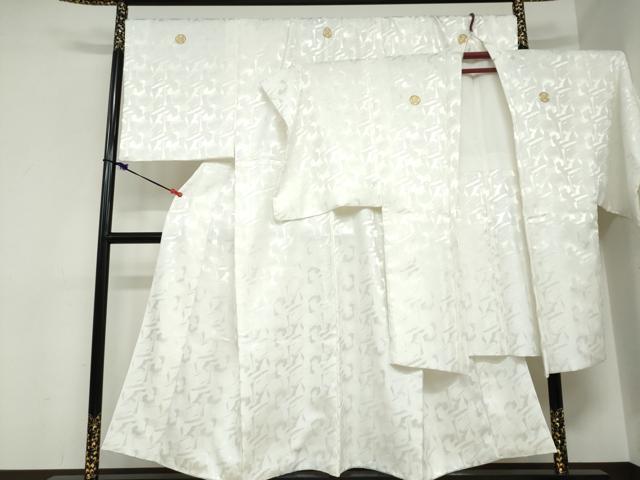 平和屋着物●男性　色紋付　長羽織セット　抽象地紋　白色　キングサイズ　洗える着物　DABC2369ud
