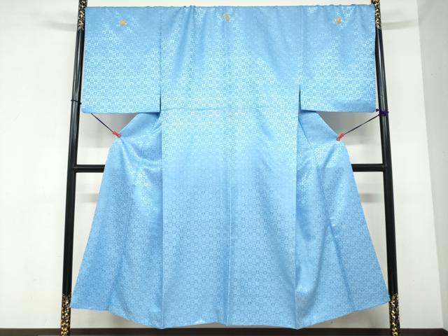 平和屋着物●男性　色紋付　長羽織セット　宝尽くし格子地紋　天色　キングサイズ　洗える着物　DABC2370ud_1