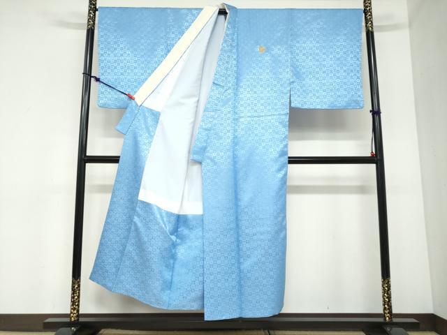 平和屋着物●男性　色紋付　長羽織セット　宝尽くし格子地紋　天色　キングサイズ　洗える着物　DABC2370ud_2