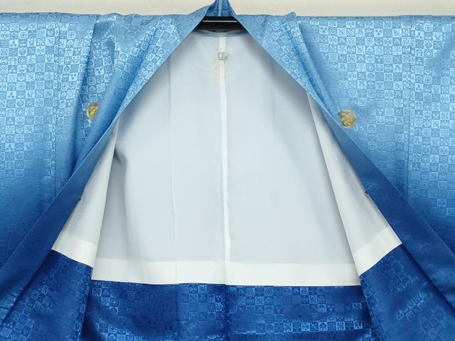 平和屋着物●男性　色紋付　長羽織セット　宝尽くし格子地紋　天色　キングサイズ　洗える着物　DABC2370ud_8